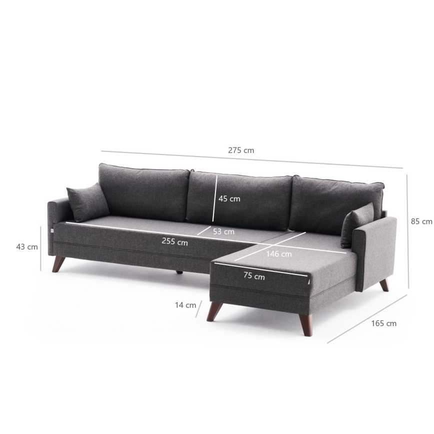 Ecksofa in L-Form RIGA, Anthrazit, rechts