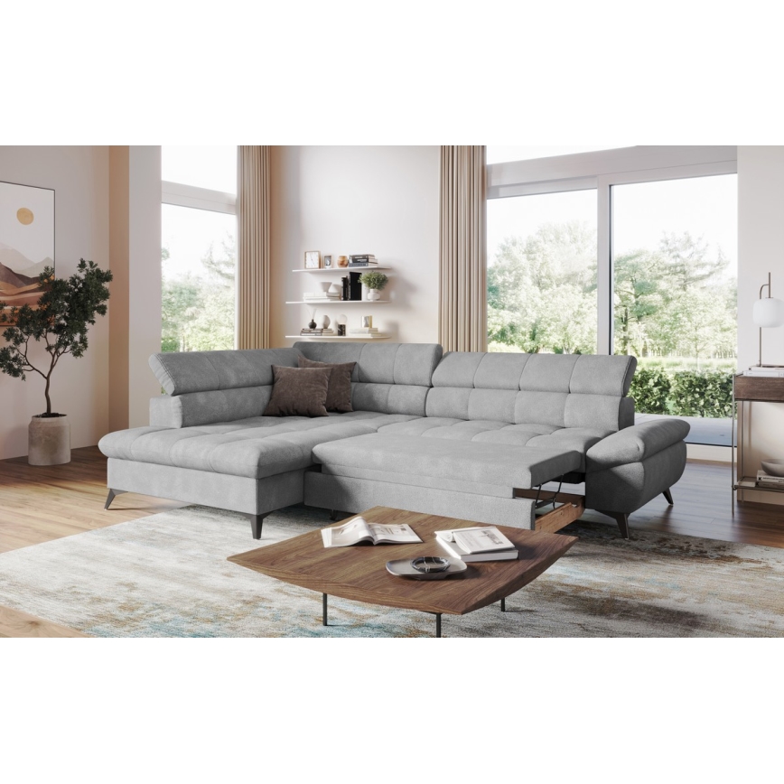 Ecksofa zum Ausklappen in L-Form MARANO links, grau