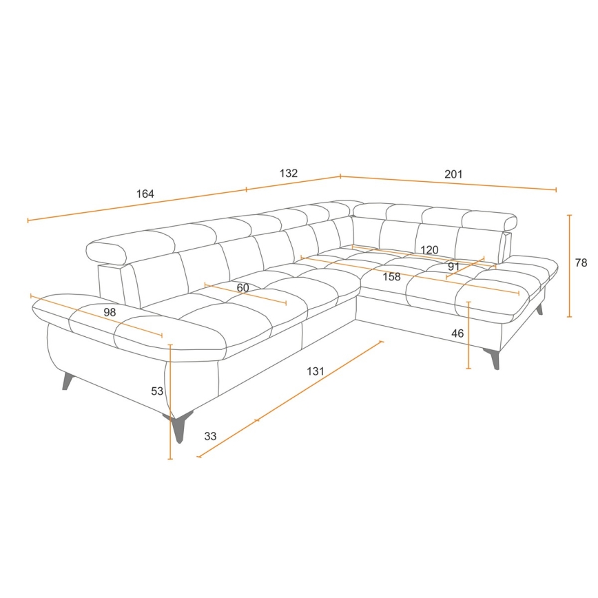 Eck-Schlafsofa MARANO in L-Form, rechts, grau
