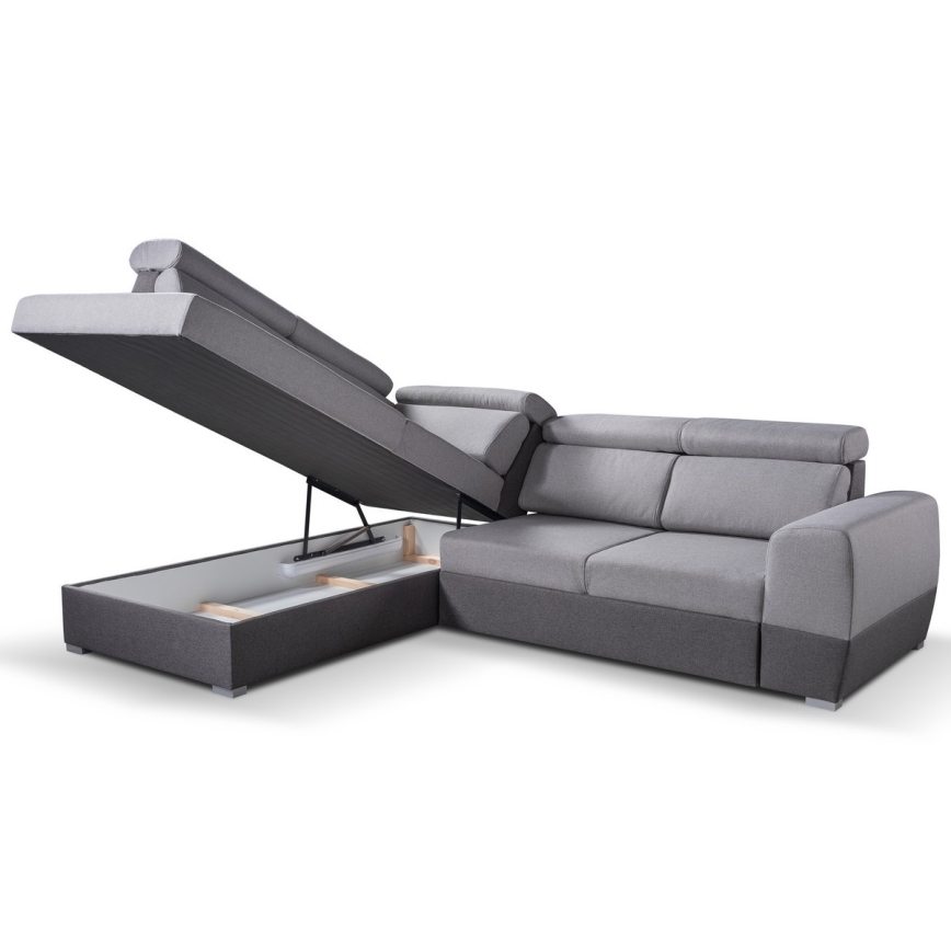 Eck-Schlafsofa in L-Form mit Stauraum MATRIX, grau, links
