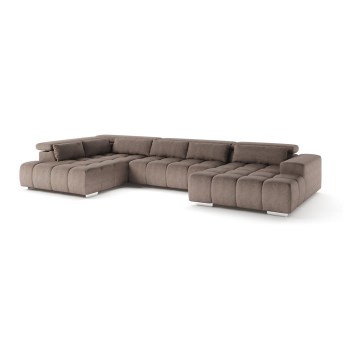 Ecksofa mit Kopfstützen in U-Form TROPEA links beige