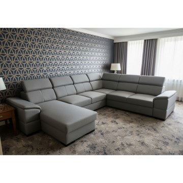 Ecksofa mit Schlaffunktion und Stauraum, universell einsetzbare U‑Ecke GRANADA dunkelgrau