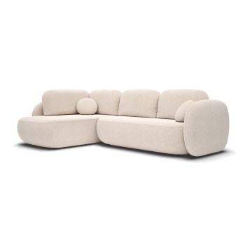 Ecksofa OLBIA in L-Form, links, beige, mit Schlaffunktion und Stauraum