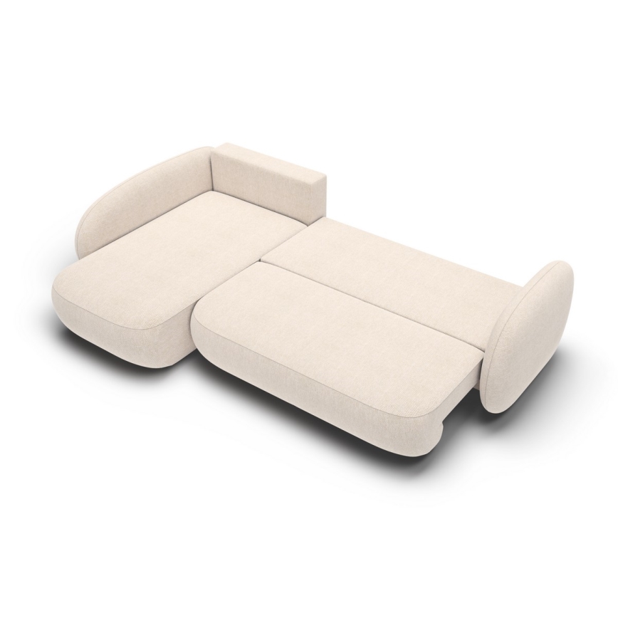 Ecksofa OLBIA in L-Form, links, beige, mit Schlaffunktion und Stauraum