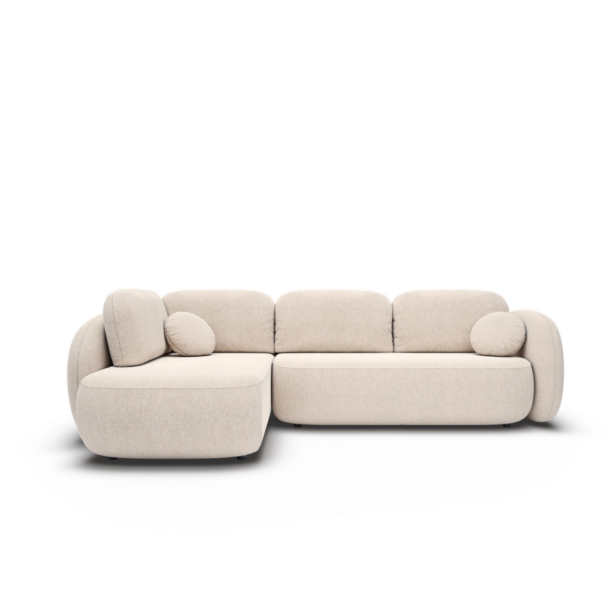 Ecksofa OLBIA in L-Form, links, beige, mit Schlaffunktion und Stauraum