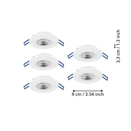 Eglo - SET 5x LED Einbauleuchte LED/4,9W/230V 2700/4000/6500K Ø 9 cm weiß