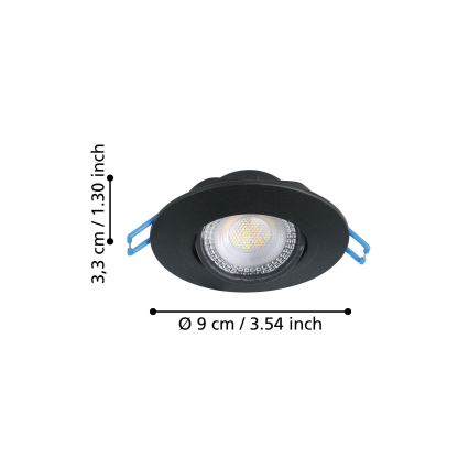 Eglo - 3er-Set LED-Einbauleuchte LED/4,9W/230V 2700/4000/6500K Ø 9 cm schwarz