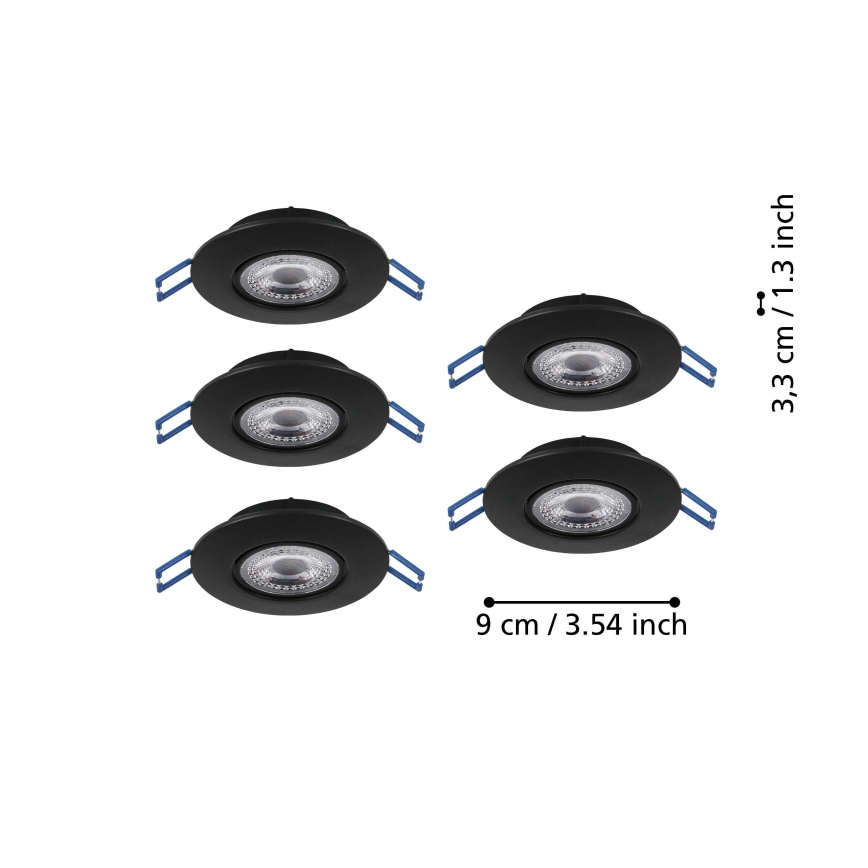 Eglo - 5er-Set LED-Einbauleuchte LED/4,9W/230V 2700/4000/6500K Ø 9 cm schwarz