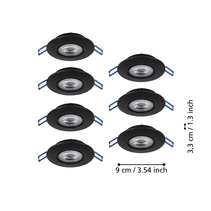Eglo - 7er-Set LED-Einbauleuchten, LED/4,9 W/230 V, 2700/4000/6500 K, Ø 9 cm, schwarz