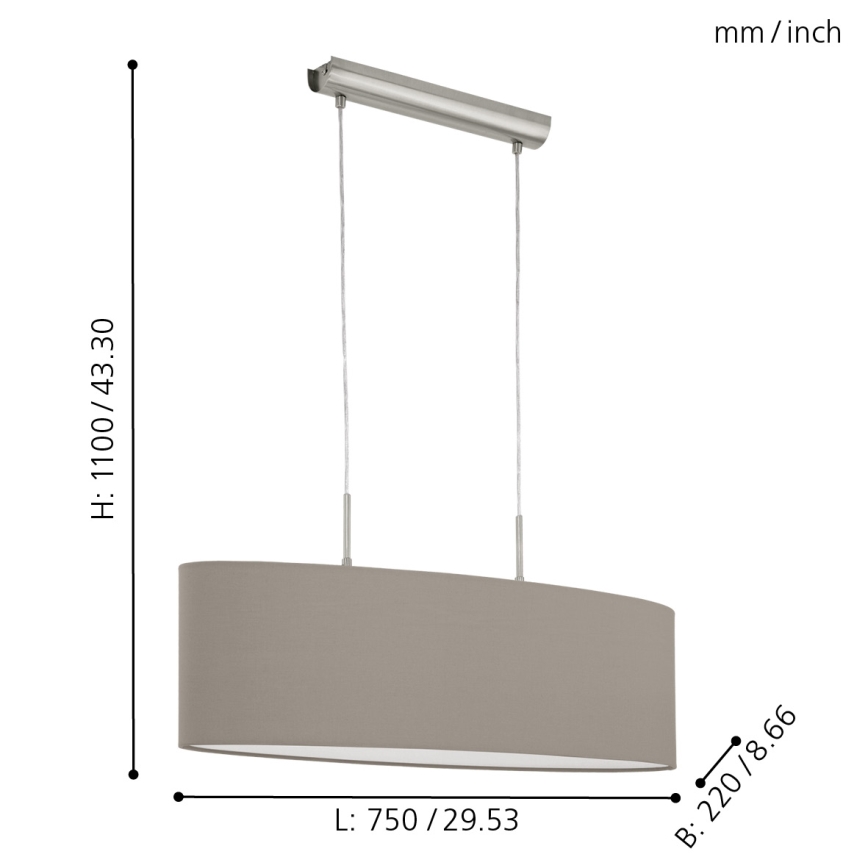 Eglo - Hängeleuchte an Kabel 2xE27/60W/230V Taupe