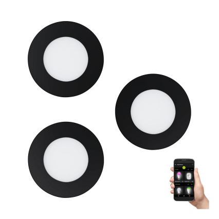Eglo 31743 - 3er-Set dimmbare LED-Einbauleuchte für das Badezimmer FUEVA-Z 1xLED/2,8W/230V 2700-6500 K IP44 schwarz Ø 8,5 cm