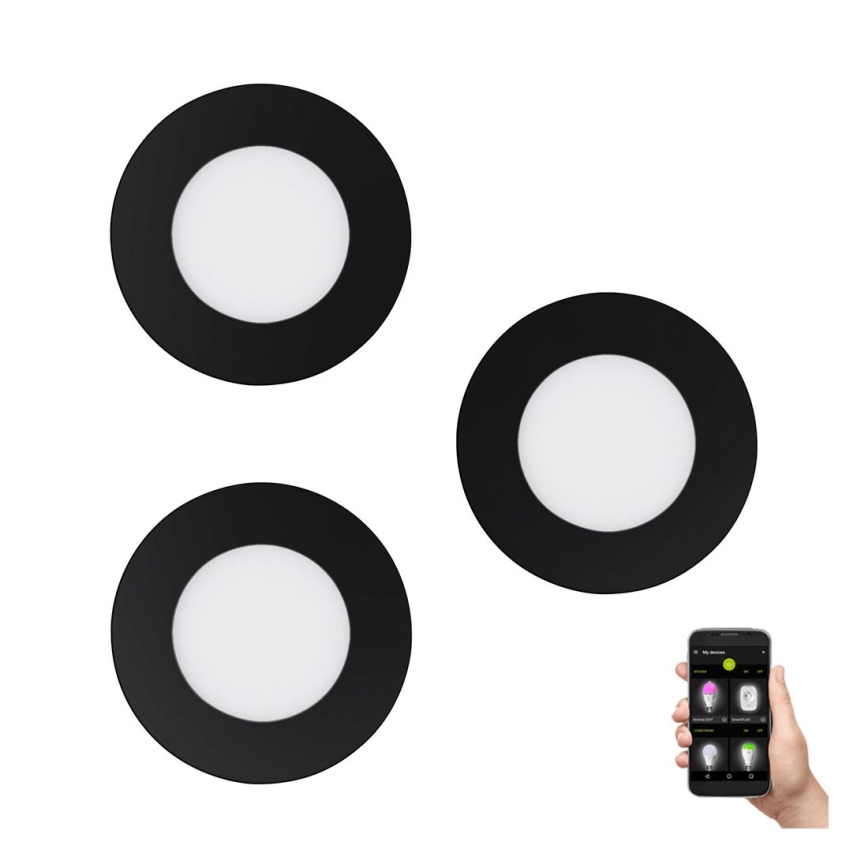 Eglo 31743 - 3er-Set dimmbare LED-Einbauleuchte für das Badezimmer FUEVA-Z 1xLED/2,8W/230V 2700-6500 K IP44 schwarz Ø 8,5 cm