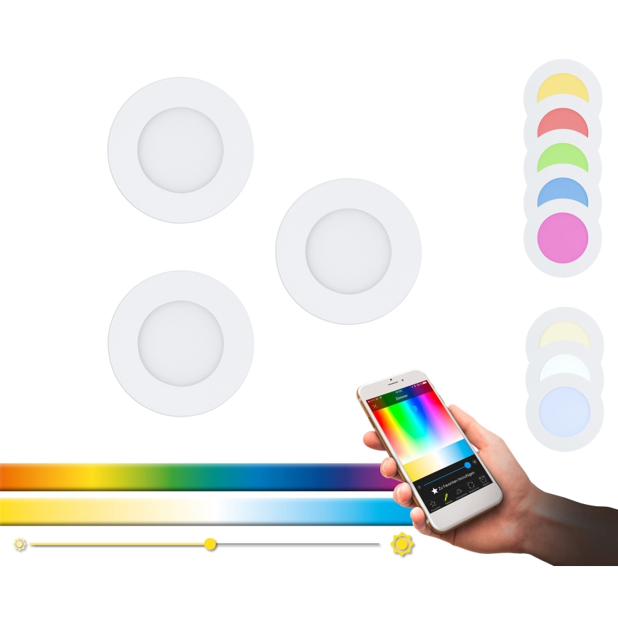 Eglo - Set 3x dimmbare RGB-LED-Einbauleuchte FUEVA-C LED/3W/230V Ø 8,5 cm