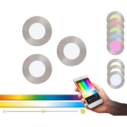 Eglo - SET 3x LED RGB Dimmbare Einbauleuchte FUEVA-C 1xLED/3W/230V