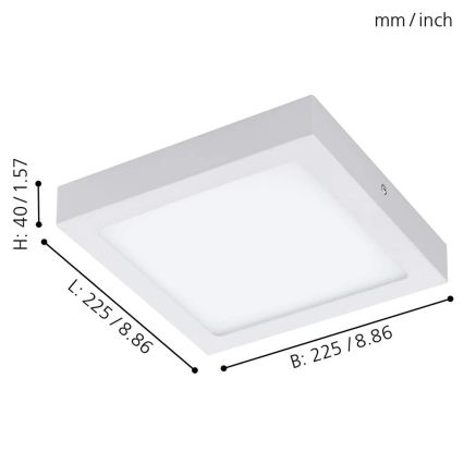 Eglo 33316 - LED RGBW dimmbare Deckenleuchte FUEVA-C LED/15,6W/230V 2700-6500K 22,5x22,5 cm weiß