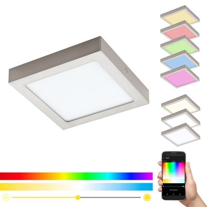 Eglo 33319 - LED RGBW dimmbare Deckenleuchte FUEVA-C LED/15,6W/230V 2700-6500K 22,5x22,5 cm mattchrom
