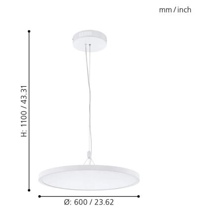 Eglo 33676 - CERIGNOLA-C LED RGBW Pendelleuchte dimmbar, 32 W, 230 V, 2700–6500 K, Weiß, mit Fernbedienung