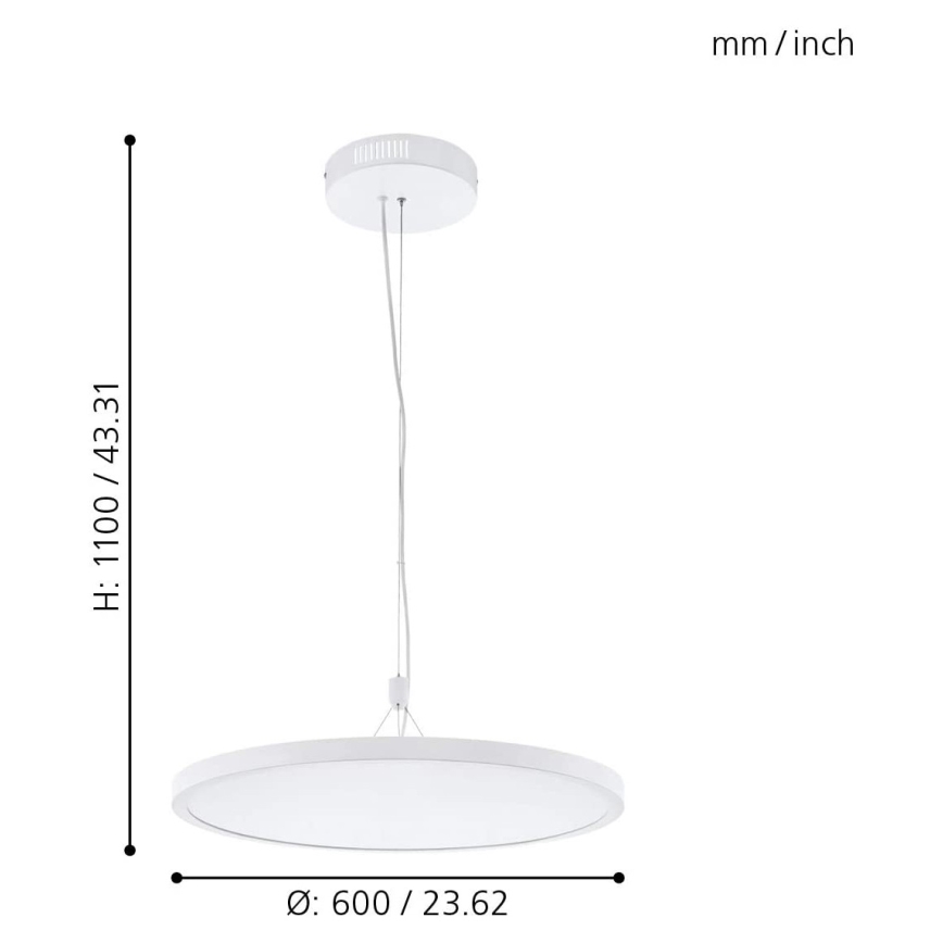 Eglo 33676 - CERIGNOLA-C LED RGBW Pendelleuchte dimmbar, 32 W, 230 V, 2700–6500 K, Weiß, mit Fernbedienung