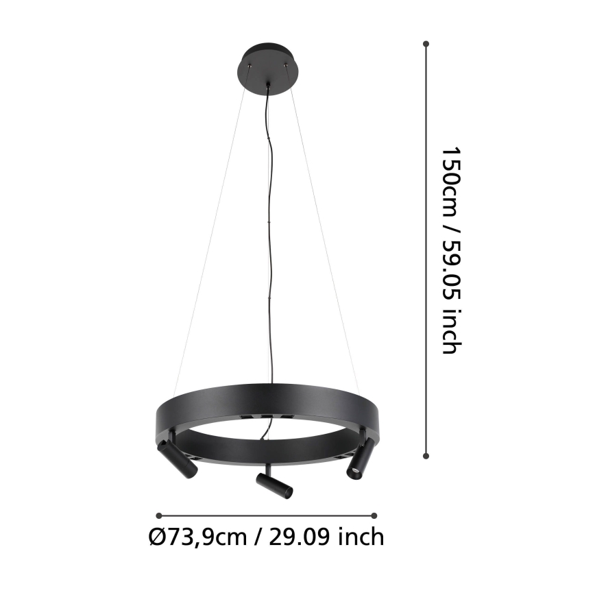 Eglo - LED dimmbare Hängeleuchte an Seil 3xLED/8W/230V + 3xLED/8,5W 3000K Schwarz + Fernbedienung