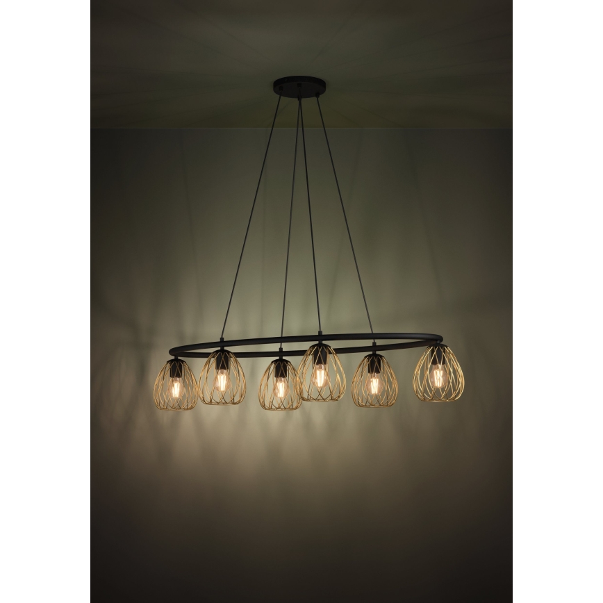 Eglo - Hängeleuchte 6xE27/40W/230V schwarz/golden
