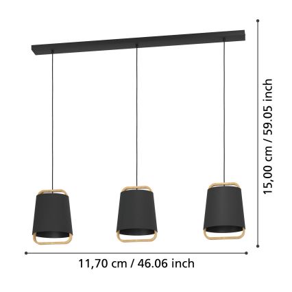 Eglo - Hängeleuchte 3xE27/40W/230V schwarz