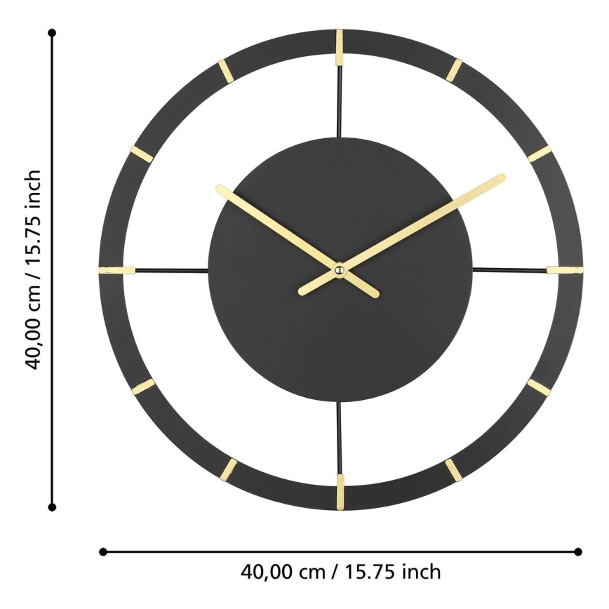 Eglo - Wanduhr 1xAA d 40 cm schwarz/golden
