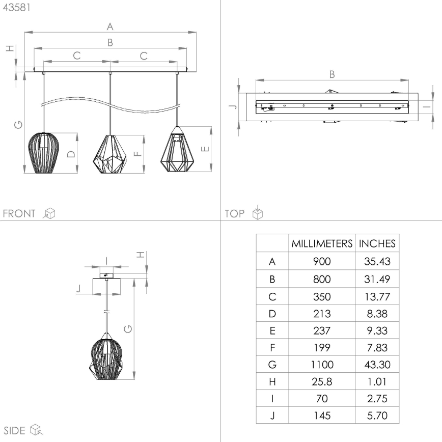 Eglo  - Kronleuchter an einer Schnur 3xE27/40W/230V