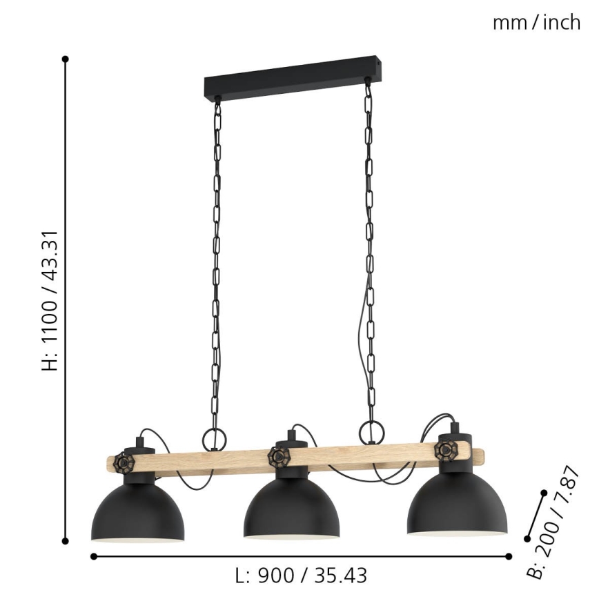 Eglo - Hängeleuchte an Kette 3xE27/28W/230V - FSC-zertifiziert