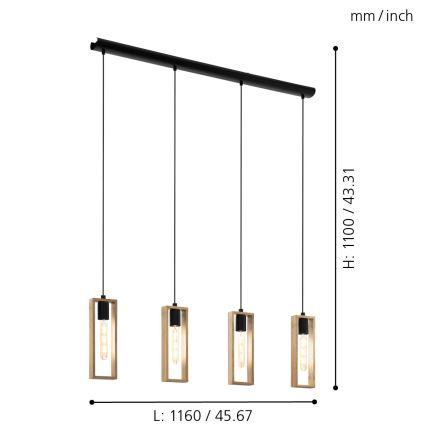 Eglo - Hängeleuchte an Schnur 4xE27/60W/230V - FSC-zertifiziert
