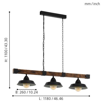 Eglo - Hängeleuchte an Kette 3xE27/60W/230V - FSC-zertifiziert