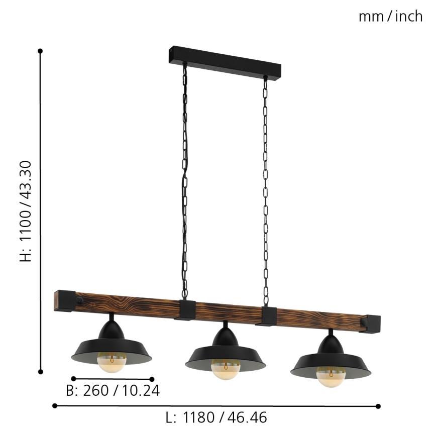 Eglo - Hängeleuchte an Kette 3xE27/60W/230V - FSC-zertifiziert
