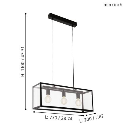 Eglo - Hängeleuchte 3xE27/60W/230V