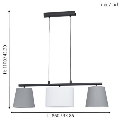 Eglo 55207 - Hängeleuchte ALMEIDA 3xE14/25W/230V grau