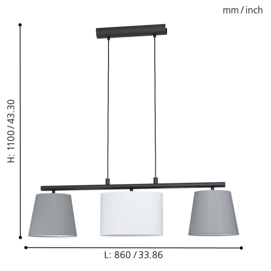 Eglo 55207 - Hängeleuchte ALMEIDA 3xE14/25W/230V grau