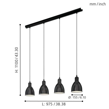 Eglo 55244 - Hängeleuchte an Kabel PRIDDY 4xE27/60W/230V schwarz