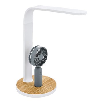 Eglo 55399 - dimmbare, wiederaufladbare LED-Tischlampe mit Ventilator LED/6,2W/5V 3000/4000/5000K 2000 mAh weiß/braun