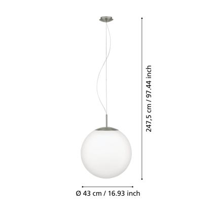 Eglo 63271 - Pendelleuchte an Kabel PIEDALE 1xE27/60W/230V Ø 43 cm mattchrom