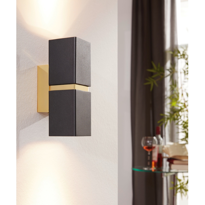 Eglo 64798 - LED-Wandleuchte PASSA PRO 2xGU10/3,3W/230V 3000K schwarz/golden