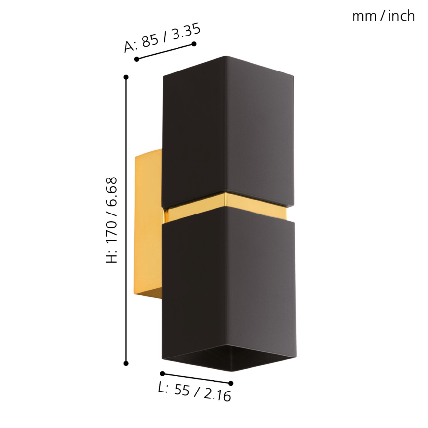 Eglo 64798 - LED-Wandleuchte PASSA PRO 2xGU10/3,3W/230V 3000K schwarz/golden