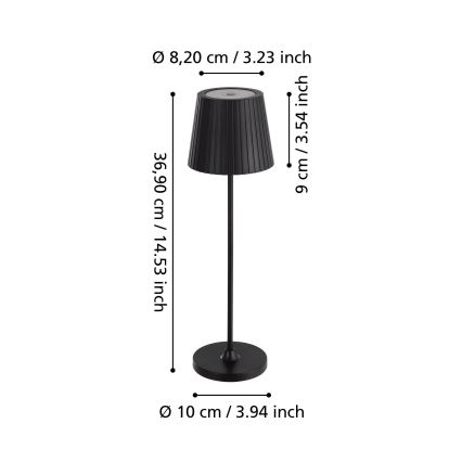 Eglo - Dimmbare, wiederaufladbare LED-Tischleuchte für den Außenbereich LED/3,8W/5V 2400/3000/4000K 2000 mAh IP44 schwarz