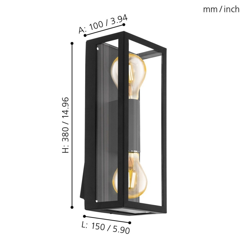 Eglo 780426 - Outdoor-Wandleuchte ALGECIRAS 2xE27/60W/230V IP44 schwarz