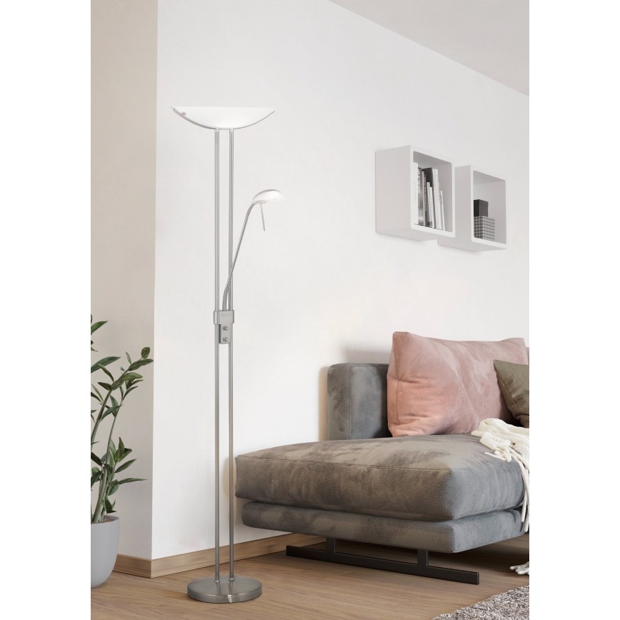 EGLO 85971 - Dimmbare Stehleuchte BAYA 1xR7s/230W+1xG9/33W Edelstahl