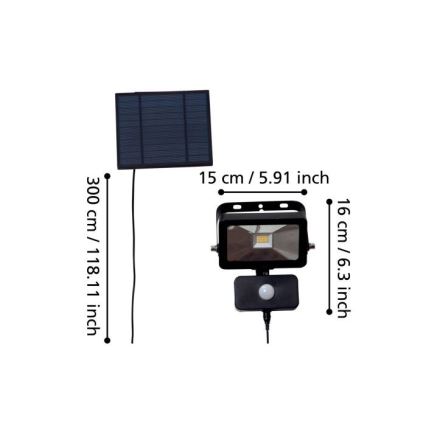 Eglo - LED-Solarstrahler mit Sensor 15xLED/0,03W/3,7V 2600 mAh IP44