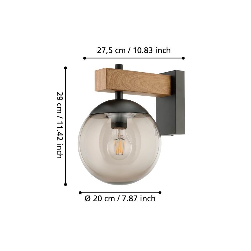 Eglo - Outdoor-Wandleuchte 1xE27/40W/230V schwarz/Holz IP44