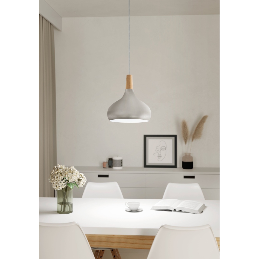 Eglo - Hängeleuchte an Schnur 1xE27/60W/230V d 28 cm silbern - FSC-zertifiziert