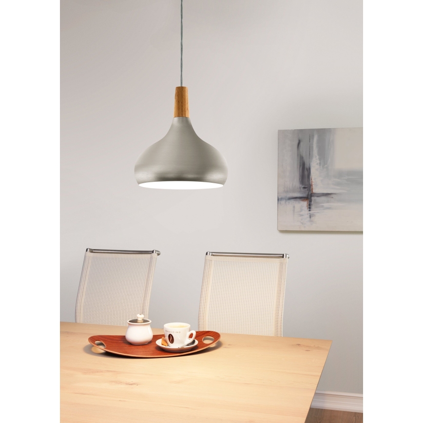 Eglo - Hängeleuchte an Schnur 1xE27/60W/230V d 28 cm silbern - FSC-zertifiziert