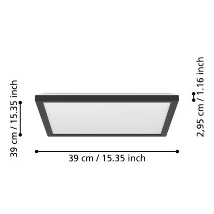 Eglo - LED Badezimmer-Deckenleuchte LED/17,6W/230V 2700/4000/6500K 39x39 cm IP44 Schwarz