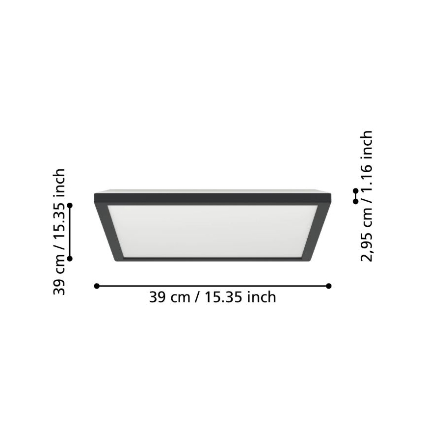 Eglo - LED Badezimmer-Deckenleuchte LED/17,6W/230V 2700/4000/6500K 39x39 cm IP44 Schwarz