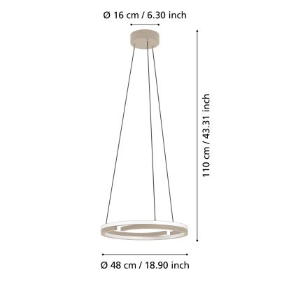 Eglo - LED dimmbare Pendelleuchte an Kabel 2xLED/20W/230V 2700-6500K Durchmesser 48 cm beige + Fernbedienung
