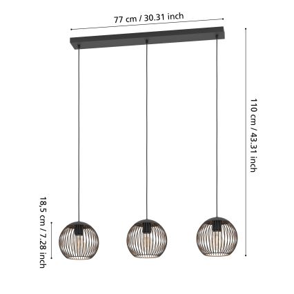 Eglo - Pendelleuchte an Kabel 3xE27/60W/230V schwarz